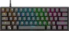 A close-up, top-down view of a compact, mechanical gaming keyboard with RGB backlighting. Produktbild-Vorschau