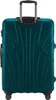 The back view of a large teal suitcase with a retractable handle and four wheels. Náhled obrázku produktu