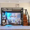 Hochbett mit RGB LED-Streifen, Lattenrost, Regal, Treppe Produktbild-Vorschau 2