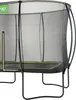 A close-up, angled view of a black trampoline with a safety net. Náhled obrázku produktu