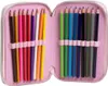 A pink pencil case filled with colored pencils. Voir les images du produit