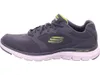 Side view of a gray Skechers Flex Advantage 4.0 athletic shoe with neon green accents. Náhled obrázku produktu