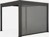 A dark grey bioklimatic pergola with a translucent screen on one side, shown against a white background. Produktbild-Vorschau