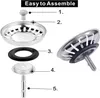 An exploded view of a sink strainer assembly with numbered parts and an assembled view. Produktbild-Vorschau