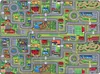 A colorful children's play mat depicting a town with roads, houses, a castle, a playground, and a soccer field. Produktbild-Vorschau