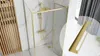 A bathroom shower with gold fixtures and a separate inset image of a gold shelf. Produktbild-Vorschau