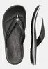 A pair of black Crocs flip-flops shown from the top and side. Produktbild-Vorschau