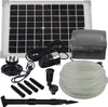 A collection of solar-powered fountain pump components laid out on a white background. Produktbild-Vorschau