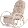 A white rattan rocking chair with a cream cushion, isolated on a white background. Produktbild-Vorschau