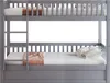 A gray bunk bed with white mattresses and pink bedding. Náhled obrázku produktu