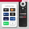 A graphic showing a remote control next to a display of popular streaming app icons, labeled 'Lieblings App' (Favorite App). Produktbild-Vorschau