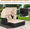 An outdoor lounge bed with a canopy, set on a patio with a grassy backyard in the background. Voir les images du produit
