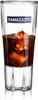 A clear glass tumbler filled with a dark amber liquid and ice cubes, with the brand logo visible on the upper part of the glass. Produktbild-Vorschau