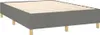 A dark gray fabric bed frame with wooden legs and a slatted base. Náhled obrázku produktu