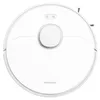 A top-down view of a white robot vacuum cleaner. Voir les images du produit