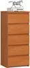 A tall, narrow chest of drawers made of light brown wood, with five drawers stacked vertically. A silver horse figurine is placed on top of a stack of books on the surface of the chest. Produktbild-Vorschau
