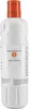 A white refrigerator water filter with an orange cap, showing product information labels. Produktbild-Vorschau
