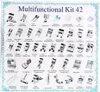 A flat lay of various sewing machine presser feet, each labeled with its name. Produktbild-Vorschau