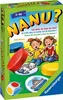 The image shows the box of the board game 'Nanu?'. The box features cartoon illustrations of children playing with game pieces, including colorful discs and a die. The game's title and multilingual descriptions are prominently displayed. Podgląd zdjęcia produktu