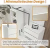 A minimalist white wardrobe with black accents, featuring drawers and open shelves, set against a marble-like background. Anteprima dell’immagine prodotto