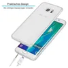 A clear phone case is shown over a Samsung Galaxy S6 Edge phone, with charging cables plugged in. Produktbild-Vorschau