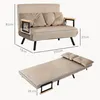 A beige sofa bed is shown in two configurations: as a sofa with dimensions labeled, and as a bed with dimensions labeled. Produktbild-Vorschau
