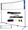 A badminton net system and its components are displayed against a white background. Produktbild-Vorschau