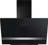 A black kitchen range hood with a silver accent strip and control buttons. Produktbild-Vorschau