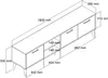 A technical drawing with dimensions of a TV stand. Produktbild-Vorschau