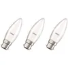 Three white LED light bulbs with silver bases are arranged diagonally on a white background. Produktbild-Vorschau
