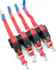 Four red ratchet straps with blue accents and metal hooks are arranged diagonally on a white background. Produktbild-Vorschau
