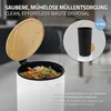 A white kitchen bin with a bamboo lid, filled with food scraps, and a close-up inset of the inner bin. Podgląd zdjęcia produktu