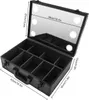 An open black makeup case with internal compartments and a mirrored lid with LED lights. Produktbild-Vorschau
