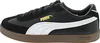 A side view of a black Puma sneaker with a white stripe and a brown sole. Voir les images du produit
