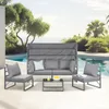 An outdoor lounge set with a canopy, sofa, and chairs is set up on a patio next to a swimming pool. Produktbild-Vorschau