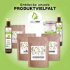 A collection of GreatVita organic products, including oils, powders, and seeds, arranged on a green gradient background with promotional text at the top. Produktbild-Vorschau
