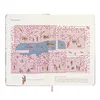 An open notebook with an illustration of a park scene with people, swans, and cherry blossoms. Produktbild-Vorschau