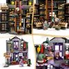 A collage of four images showing different sections of a LEGO Harry Potter set, featuring minifigures and building elements. Produktbild-Vorschau
