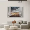 Leinwandbild Fenster Herbstnebel in den Bergen 90x60 Feeby Produktbild-Vorschau 2