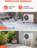 The image shows an air conditioner stand in two different weather conditions: snow and heat, highlighting its durability. Anteprima dell’immagine prodotto