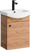 A white sink with a black faucet is mounted on a wooden cabinet with a single black knob. Produktbild-Vorschau