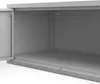 An empty metal cabinet with one door ajar, shown from a low angle. Produktbild-Vorschau