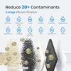 Diagram illustrating the 5-stage filtration process of a water filter, showing various contaminants being removed. Produktbild-Vorschau