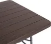 A close-up view of a dark brown, slatted table surface. Produktbild-Vorschau