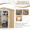 A marketing image showing a wooden-style metal shed with various interior storage and construction details highlighted. Anteprima dell’immagine prodotto