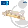 A brass water meter fitting is mounted on a metal bracket against a white and light gray background. Produktbild-Vorschau