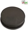 A round, dark gray filter with a textured surface, placed on a white background. A logo is visible in the top right corner. Produktbild-Vorschau