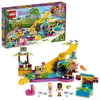 A LEGO Friends pool party playset is shown, both in its packaging and assembled. Produktbild-Vorschau