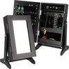 A black jewelry box with a mirror is shown open, displaying various jewelry items. Produktbild-Vorschau