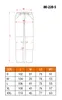 A diagram of pants with measurements and a size chart. Anteprima dell’immagine prodotto